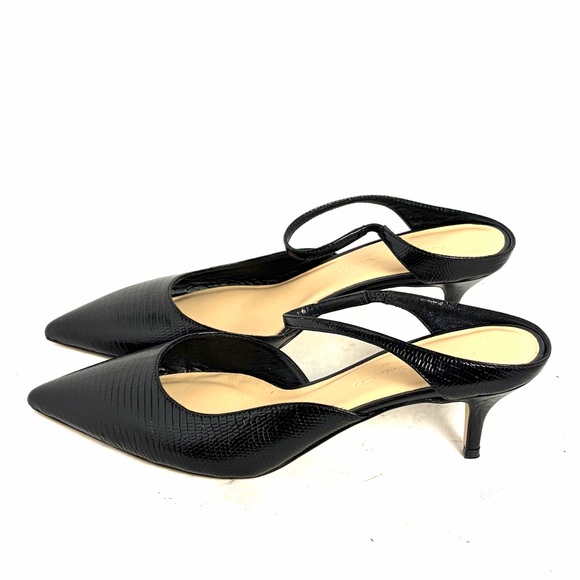 Club Monaco Black Leather Mules Slip On Embossed Crocodile Heels Size 39.5 Italy - Picture 3 of 12